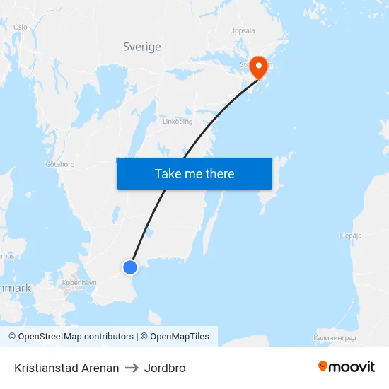 Kristianstad Arenan to Jordbro map