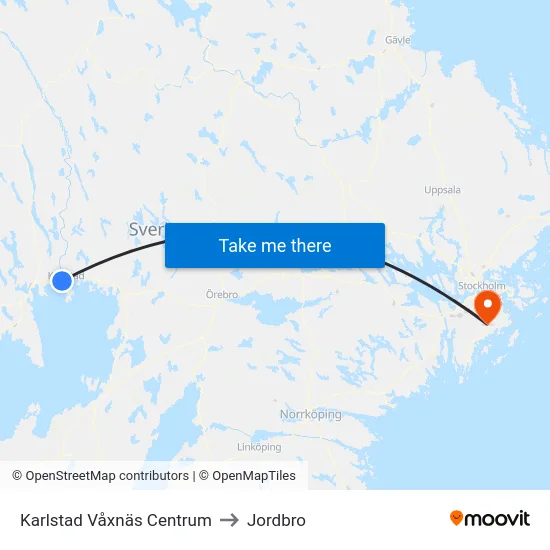 Karlstad Våxnäs Centrum to Jordbro map