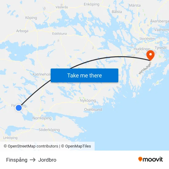 Finspång to Jordbro map