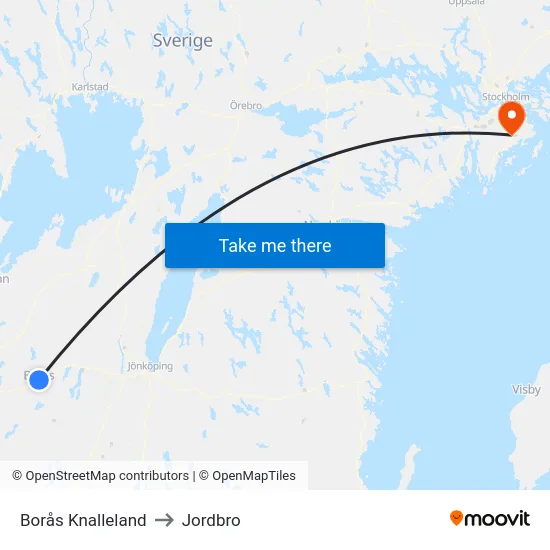 Borås Knalleland to Jordbro map