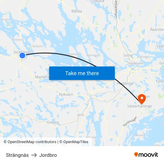 Strängnäs to Jordbro map