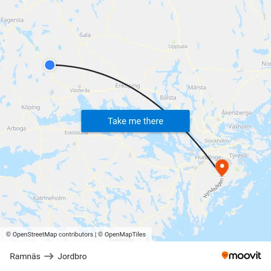 Ramnäs to Jordbro map