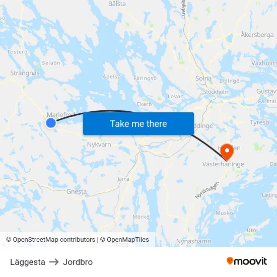 Läggesta to Jordbro map