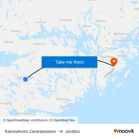 Katrineholm Centralstation to Jordbro map