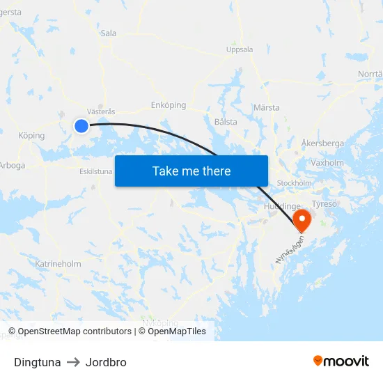 Dingtuna to Jordbro map