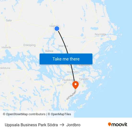 Uppsala Business Park Södra to Jordbro map