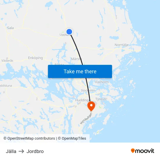 Jälla to Jordbro map