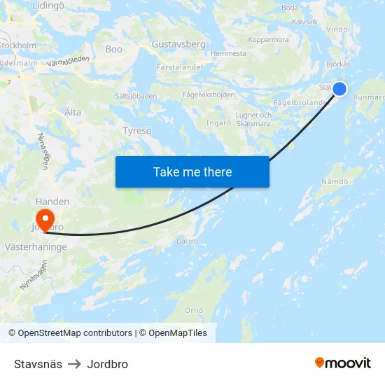 Stavsnäs to Jordbro map