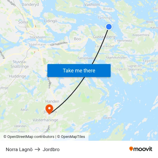 Norra Lagnö to Jordbro map