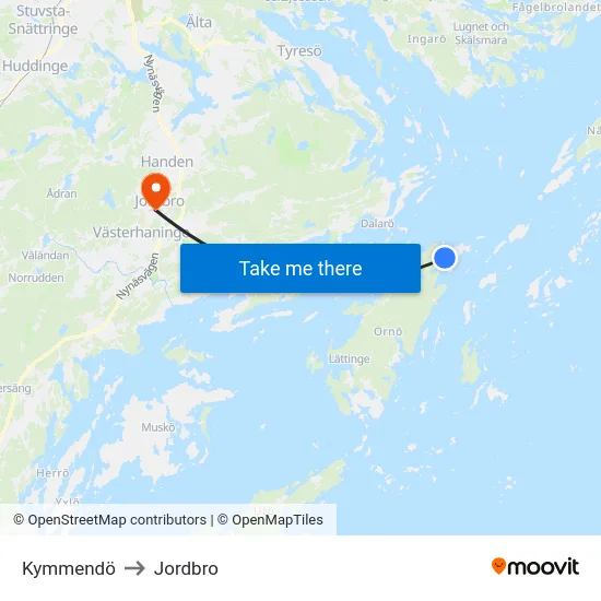 Kymmendö to Jordbro map