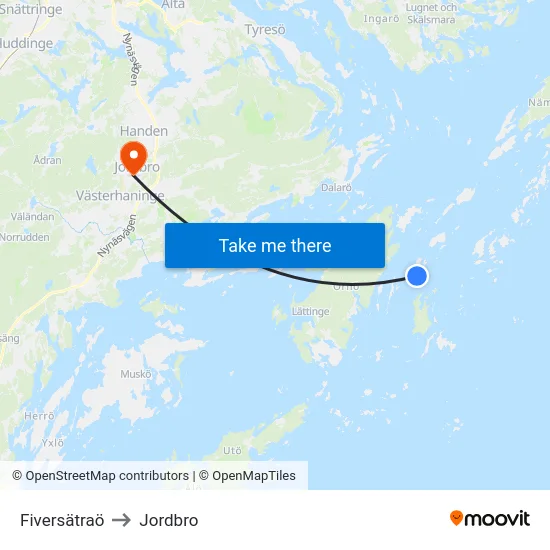 Fiversätraö to Jordbro map