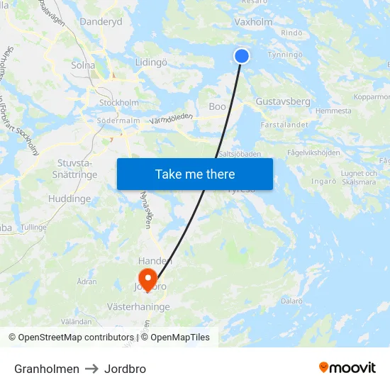 Granholmen to Jordbro map