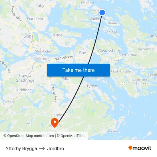 Ytterby Brygga to Jordbro map