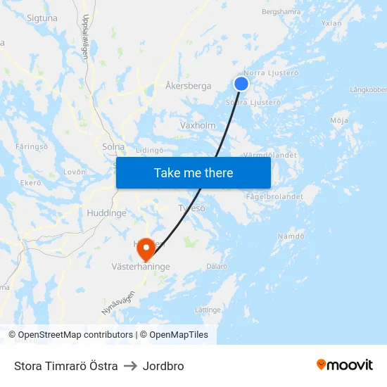 Stora Timrarö Östra to Jordbro map