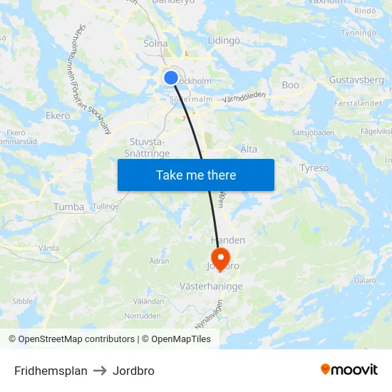 Fridhemsplan to Jordbro map