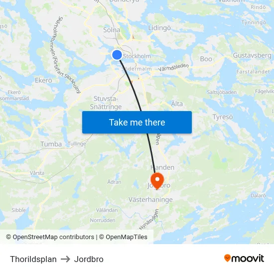 Thorildsplan to Jordbro map