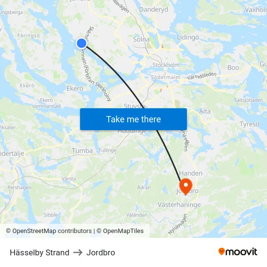 Hässelby Strand to Jordbro map