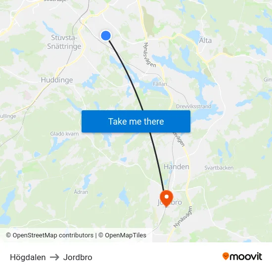 Högdalen to Jordbro map