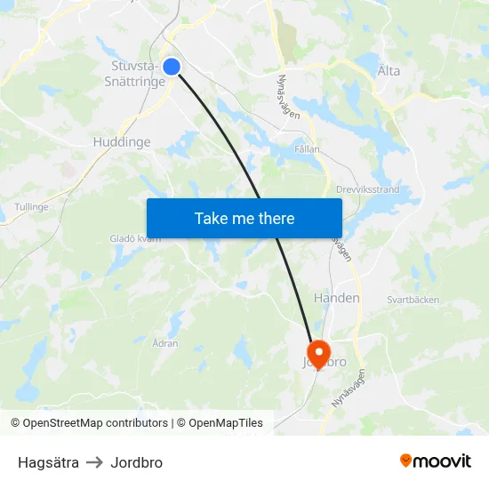 Hagsätra to Jordbro map