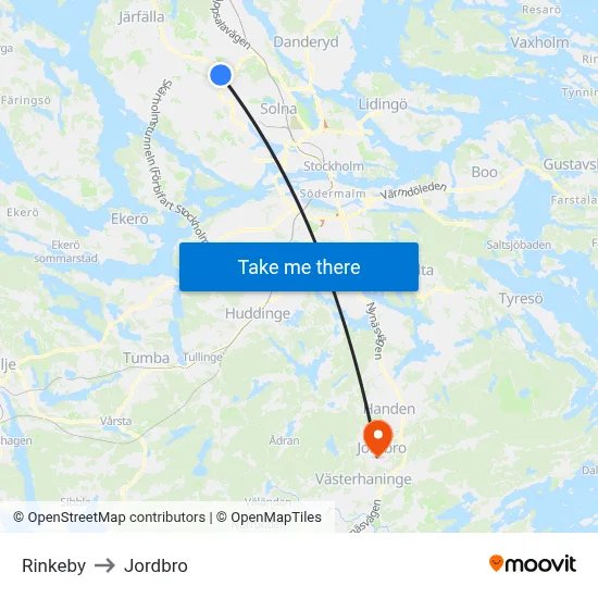 Rinkeby to Jordbro map
