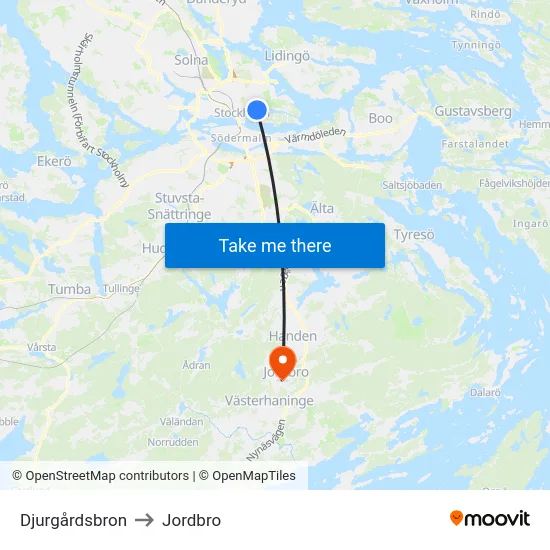 Djurgårdsbron to Jordbro map