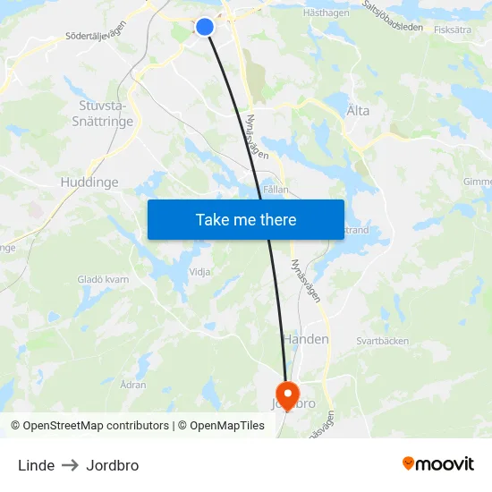 Linde to Jordbro map
