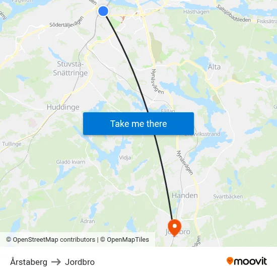 Årstaberg to Jordbro map