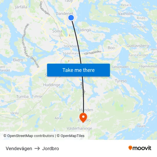 Vendevägen to Jordbro map