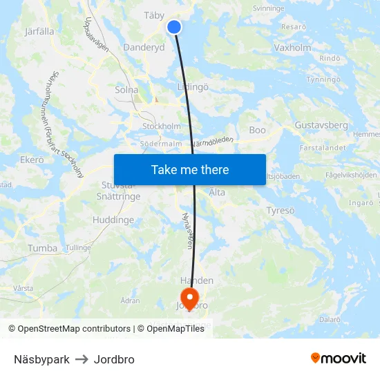 Näsbypark to Jordbro map