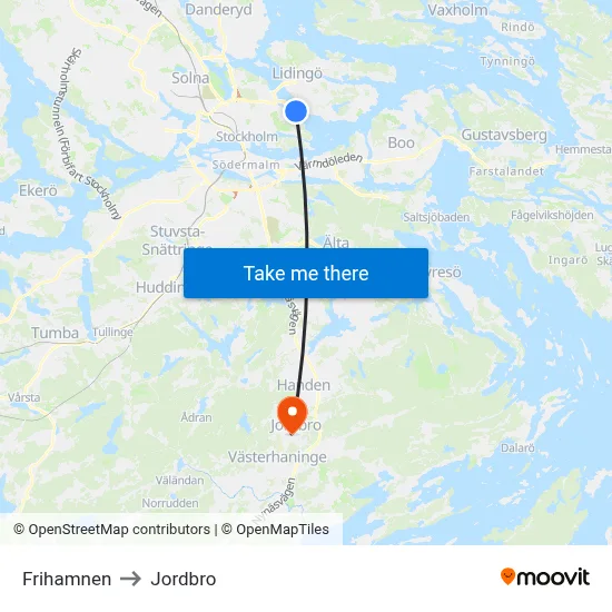 Frihamnen to Jordbro map