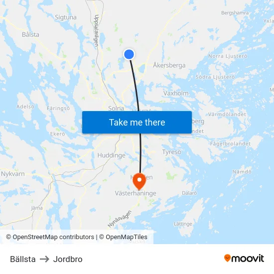 Bällsta to Jordbro map