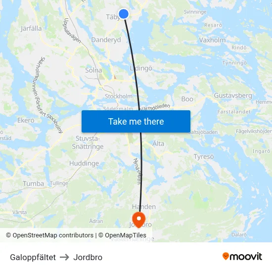 Galoppfältet to Jordbro map