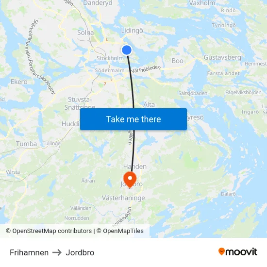 Frihamnen to Jordbro map
