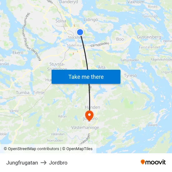 Jungfrugatan to Jordbro map