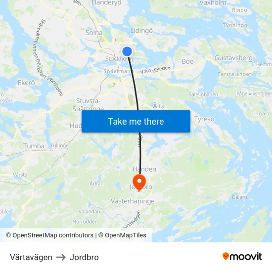 Värtavägen to Jordbro map