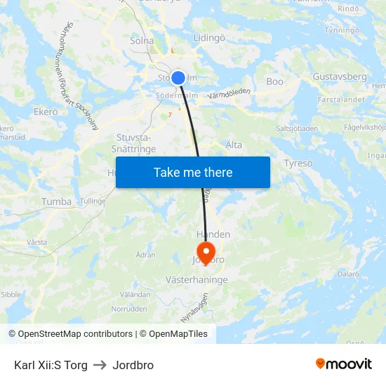 Karl Xii:S Torg to Jordbro map
