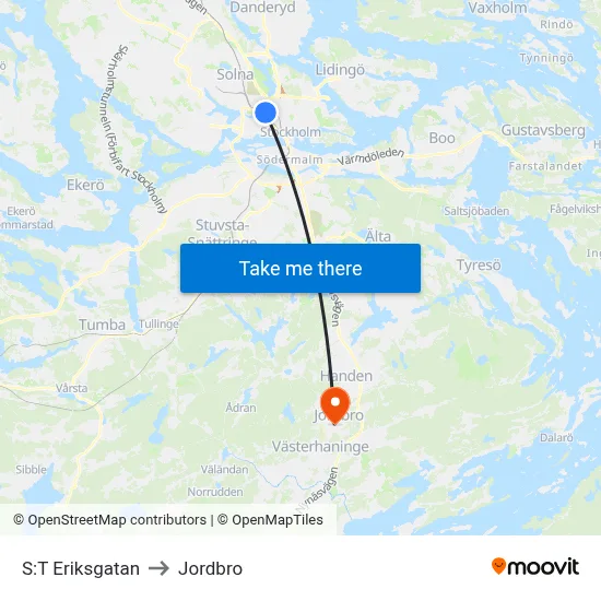 S:T Eriksgatan to Jordbro map