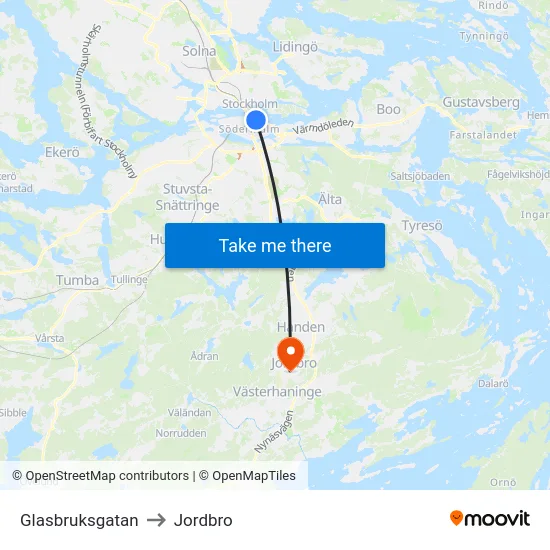Glasbruksgatan to Jordbro map