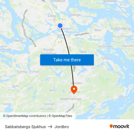 Sabbatsbergs Sjukhus to Jordbro map