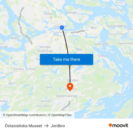 Östasiatiska Museet to Jordbro map