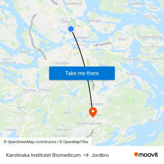 Karolinska Institutet Biomedicum to Jordbro map