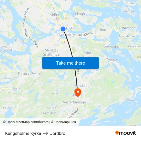 Kungsholms Kyrka to Jordbro map
