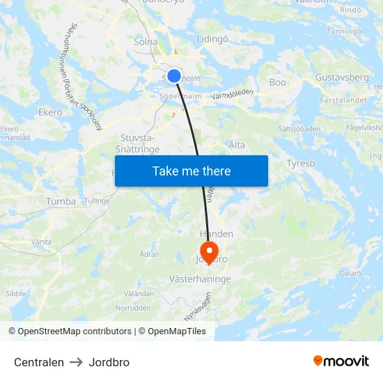 Centralen to Jordbro map