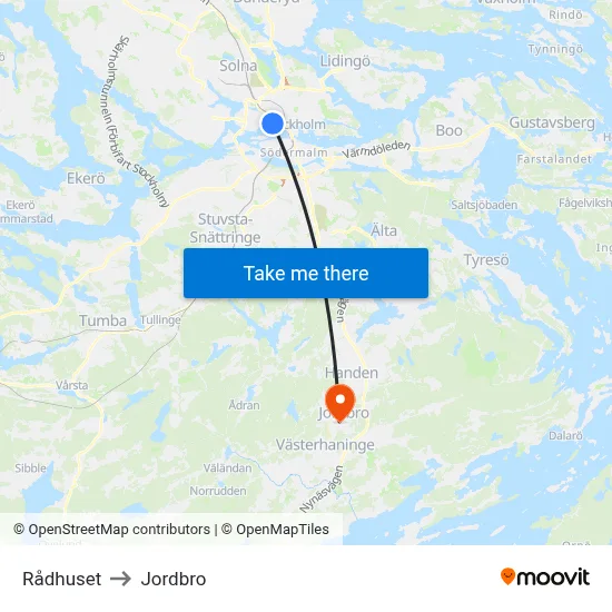 Rådhuset to Jordbro map