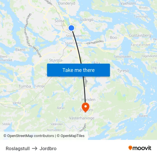 Roslagstull to Jordbro map