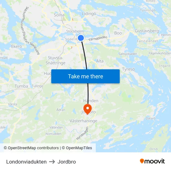 Londonviadukten to Jordbro map