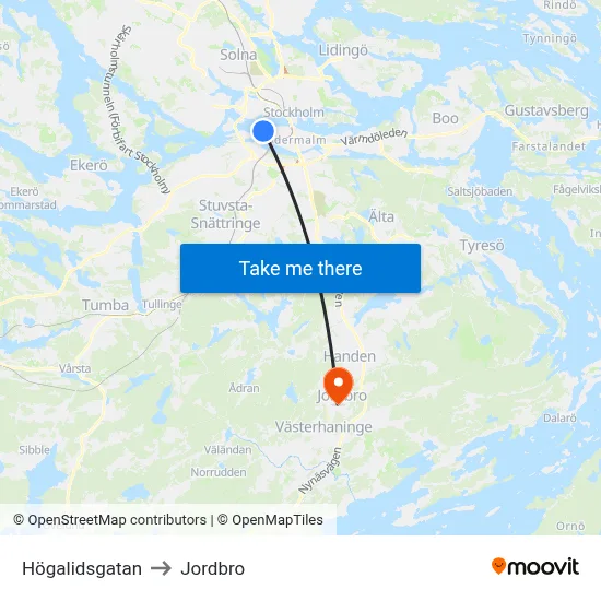 Högalidsgatan to Jordbro map