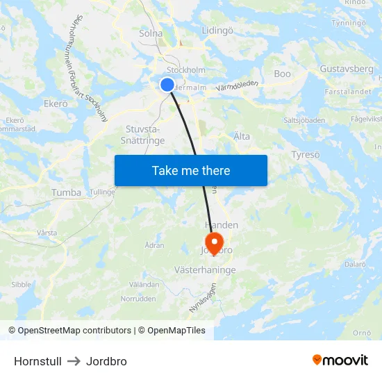 Hornstull to Jordbro map
