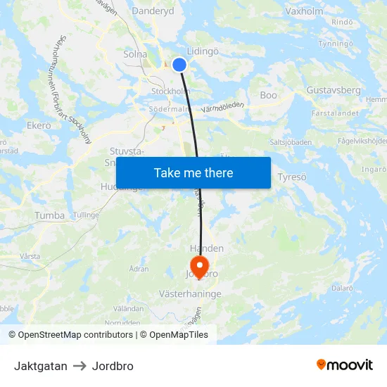 Jaktgatan to Jordbro map