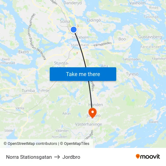 Norra Stationsgatan to Jordbro map